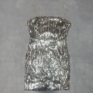 Luxxel silver & nude sequins dress